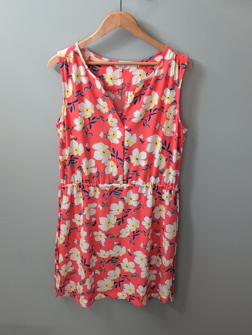 Esqualo Floral Coral Split Neck Sleeveless Dress Size 10